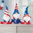 Figurines Set of 3 4th July Patriotic Gnomes w/ Furry Beards Table Shelf Sitter