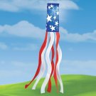 Solar Lighted Patriotic Stars & Stripes 4th of July Streamer Windsock 5 Foot