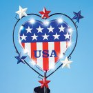Solar Lighted American Flag Patriotic Heart & Stars 4th Of July Garden Stake
