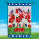 "USA" 4th Of July Red Daisies, White Hydrangeas & American Flags Garden Flag