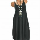 Women's Summer Long Dress Ladies Holiday Beach Casual Loose Cami Sundress - BLACK