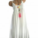 Women's Summer Long Dress Ladies Holiday Beach Casual Loose Cami Sundress - WHITE