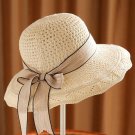 Women Ladies Summer Sun Beach Straw Hat Floppy Wide Brim Foldable Cap Bucket - BEIGE