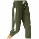 Women Capri Sweatpans Stretch Casual Joggers Pockets Stripes Cotton Crop Pants - ARMY GREEN L