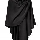 Women Knitted Poncho Cape Shawl Wrap Casual Draped Sweater V Neck Scarf Cardigan - BLACK