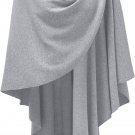 Women Knitted Poncho Cape Shawl Wrap Casual Draped Sweater V Neck Scarf Cardigan - GRAY