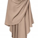 Women Knitted Poncho Cape Shawl Wrap Casual Draped Sweater V Neck Scarf Cardigan - TAN