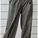 Dark Grey - Ladies Cotton Linen Casual Long Pants Womens Wide Leg Loose Trousers Plus Size