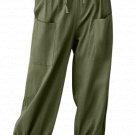 Army Green - Ladies Cotton Linen Casual Long Pants Womens Wide Leg Loose Trousers Plus Size