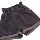 Summer Women Denim Shorts BLACK S-5XL Ruffled High Waisted Shorts Elastic Jeans