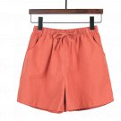 Casual Shorts Cotton Linen Loose High Waist Brick Red Shorts Fashion Streetwear Women's