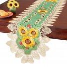 Embroidered Autumn Sunflower & Greenery Table Linens Table Runner