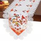 Embroidered Colorful Birds on Autumn Branches Table Linens Table Runner