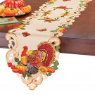 Embroidered, Scalloped Edge Thanksgiving Turkeys Table Linens Table Runner