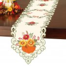 Embroidered Fall Sunflower and Pumpkin Table Linens Table Runner