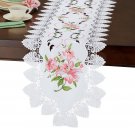 Embroidered Lily and Lace Border Table Linen Table Runner