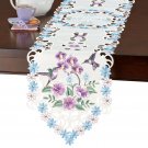 Embroidered Purple Floral Humming Bird Table Linens Table Runner