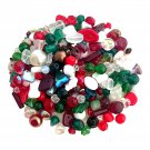 1/4 LB Pound Christmas Beads Red Green White Glass Noel Assorted Mix