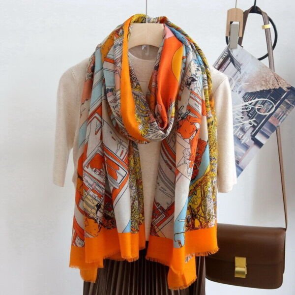 200S Cashmere Thin Oblong Scarf Wrap Shawl Horse Print Soft Delicate 78 ...