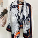 Satin Silk Wrap Scarf Shawl Aztec King Print Hand Rolled Kerchief 43" Elegant Women