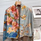 Cashmere Silk Wrap Scarf Peach Blossoms Double Face Shawl 53"x53" Elegant Women
