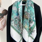 Twill Silk 18 Momme Sand Washed Double Face Scarf Castle Print Shawl 35" Elegant Women