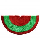 48" Green Holographic Sequin Christmas Tree Skirt Red Velveteen Trim Decorations
