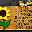 Sunflower Hugs Kisses Dishes Kitchen Wall Art Hanger Country Plaque Sign Decor