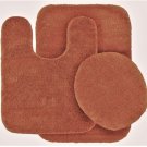 3pc Bathroom Set Rug Contour Mat Toilet Lid Cover Plain Solid Color Rust