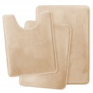 3 PC Bathroom Rug Absorbent Bath Mat Memory Foam Set Small Large and Contour Rug Beige