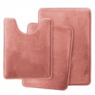 3 PC Bathroom Rug Absorbent Bath Mat Memory Foam Set Small Large and Contour Rug Misty Rose