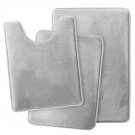 3 PC Bathroom Rug Absorbent Bath Mat Memory Foam Set Small Large and Contour Rug Silver