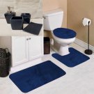 7pc Soft Bathroom Set Bath Mat Contour Rug Toilet Lid Cover and Ceramic Accessories Color Navy Blue