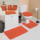 7pc Soft Bathroom Set Bath Mat Contour Rug Toilet Lid Cover and Ceramic Accessories Color Orange