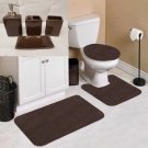 7pc Soft Bathroom Set Bath Mat Contour Rug Toilet Lid Cover and Ceramic Accessories Color Brown