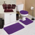 7pc Soft Bathroom Set Bath Mat Contour Rug Toilet Lid Cover and Ceramic Accessories Color Purple