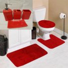 7pc Soft Bathroom Set Bath Mat Contour Rug Toilet Lid Cover and Ceramic Accessories Color Red