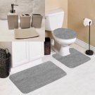 7pc Soft Bathroom Set Bath Mat Contour Rug Toilet Lid Cover and Ceramic Accessories Color Silver