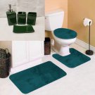 7pc Soft Bathroom Set Bath Mat Contour Rug Toilet Lid Cover and Ceramic Accessories Color Hunter Gre