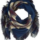 Plaid Scarf Bandana with Tassels & Fringes Cowboy Face Cover Large Color Navy Blue