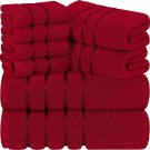 8 Pc Towel Bath Linen Sets Viscose Stripe 600 GSM Ring Spun Cotton  Red
