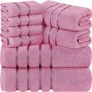 8 Pc Towel Bath Linen Sets Viscose Stripe 600 GSM Ring Spun Cotton  Pink