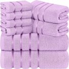 8 Pc Towel Bath Linen Sets Viscose Stripe 600 GSM Ring Spun Cotton  Lavender