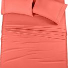 Bedding Soft Brushed Microfiber 4 Piece Bed Sheet Set with Pillow Cases Queen Color Coral