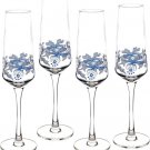 Blue Italian Glass Champagne Flutes Iconic Design 8 Oz 4 Set Blue White Drinkware