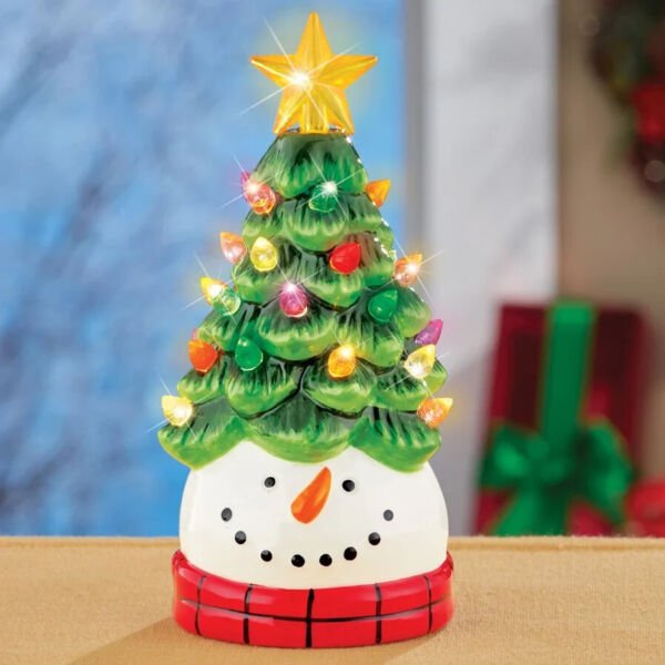 Led Lighted Snowman Head Tree Hat Tabletop Statue Christmas Decor Decoration