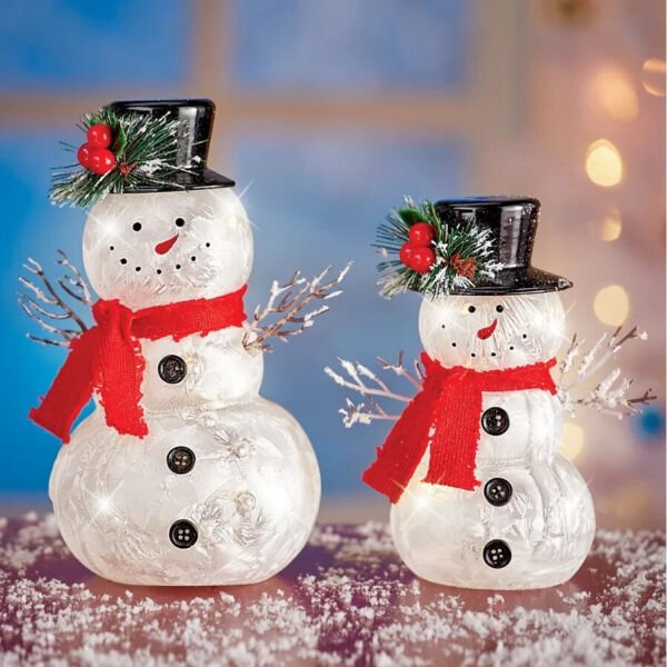 Led Lighted Sparkling Frosted Glass Snowmen Figurine S Christmas Decor ...