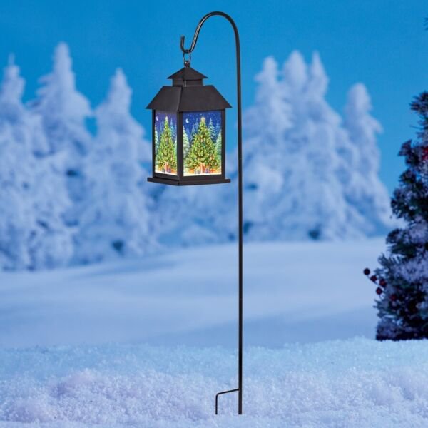Solar Led Tree Stained Glass Look Garden Lantern Shepherds Hook