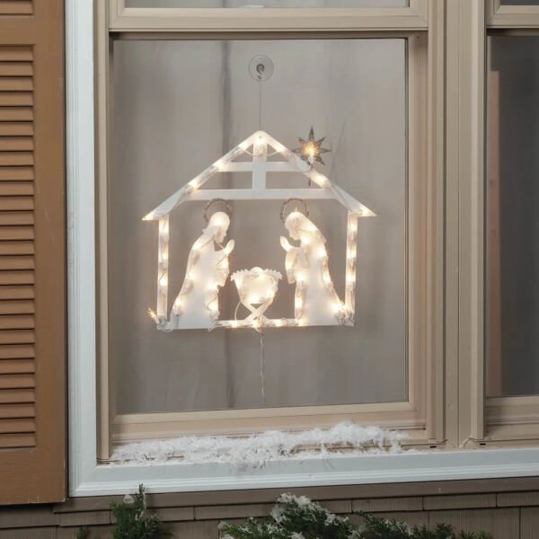 Sparkling Lighted Nativity Scene Hanging Window Christmas Decor Decoration