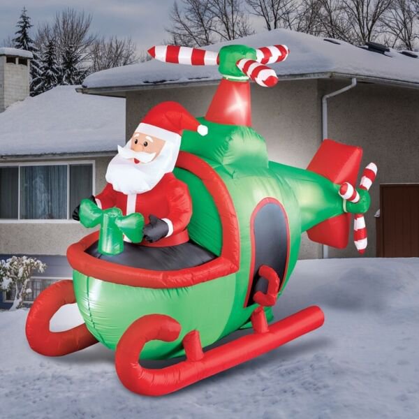 Animated Santa Claus In Helicopter Outdoor Airblown Inflatable